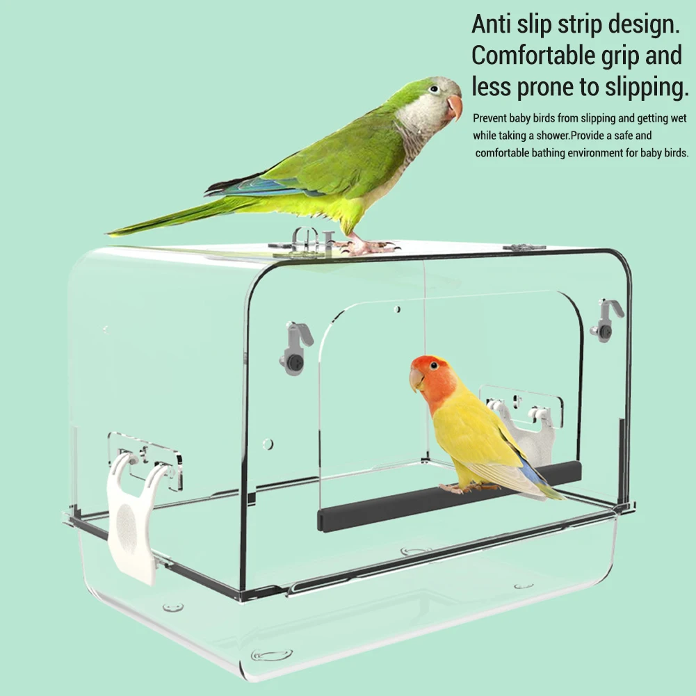 1PCS Bird Bath Box For Cage Bird Large Detachable Bathtub Shower Box Parrot Acrylic Clear Hanging Bath Box With Anti Slip Strip