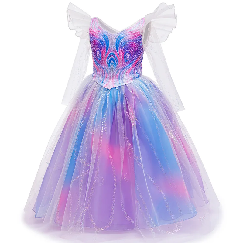 Kids Glinda Sparkle Tulle Princess Costume Flare Sleeve Dress with Full Accessories for Girls Birthday Party Halloween Cosplay