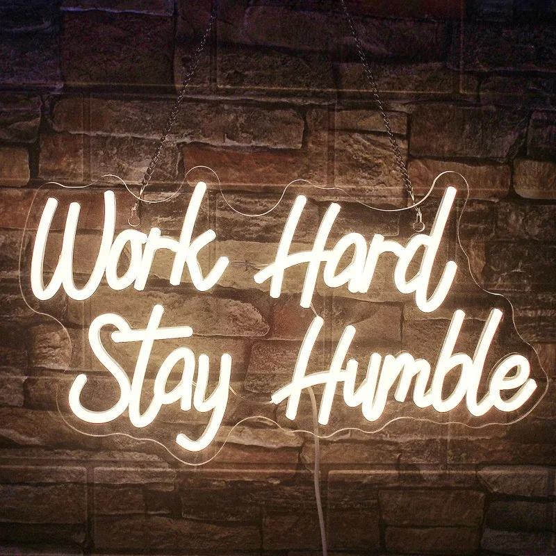 Warm White Neon Dimmable Office LED Signs, Work Hard Stay Humble, Motivacional Parede Do Quarto, Decor Apartamento Estudo