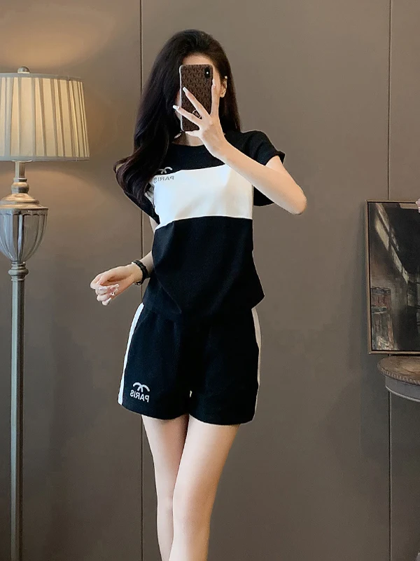 

Sporty Casual Women's Summer Outfit Fashionable Small Stature Clothing Set Running Shorts Two-Piece Set Youthful round Neck