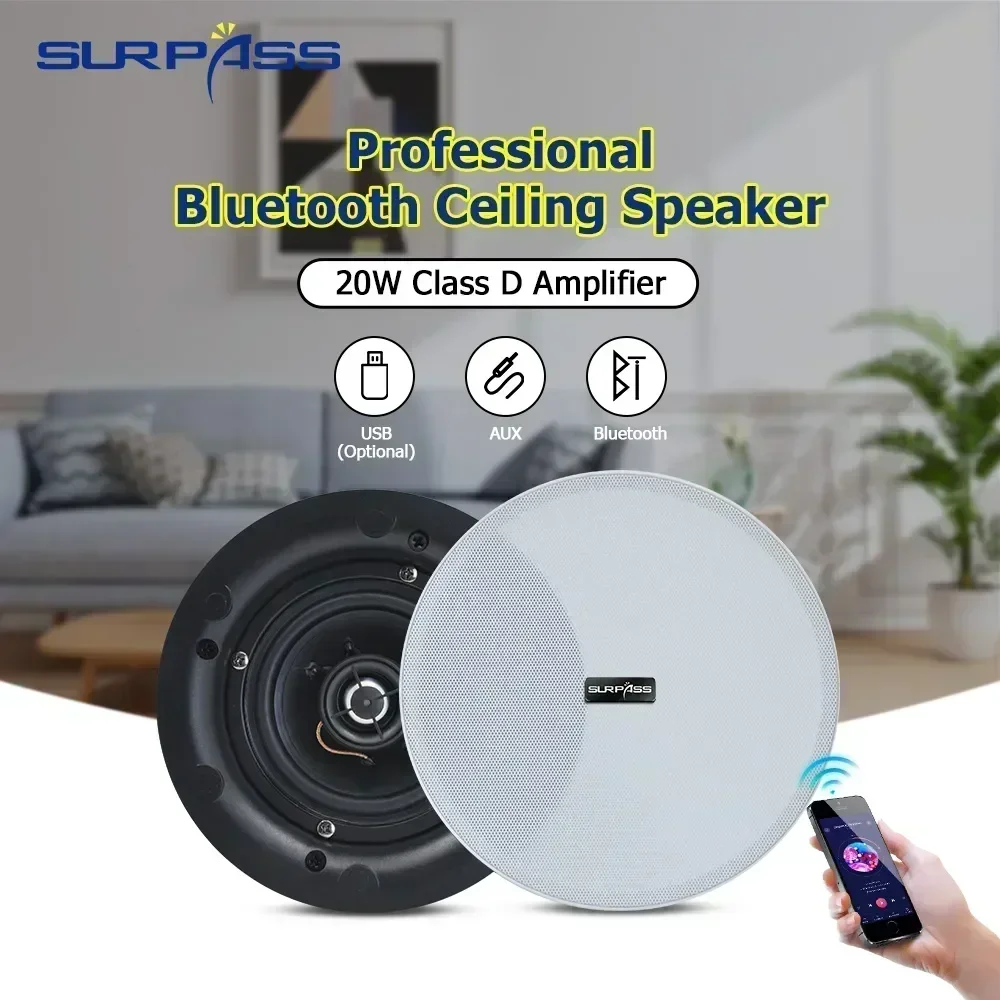 

4'' 20W Ceiling Bluetooth Speakers Active Audio Loudspeaker Built in Digital Class D Amplifier Indoor Speaker Home Sound System
