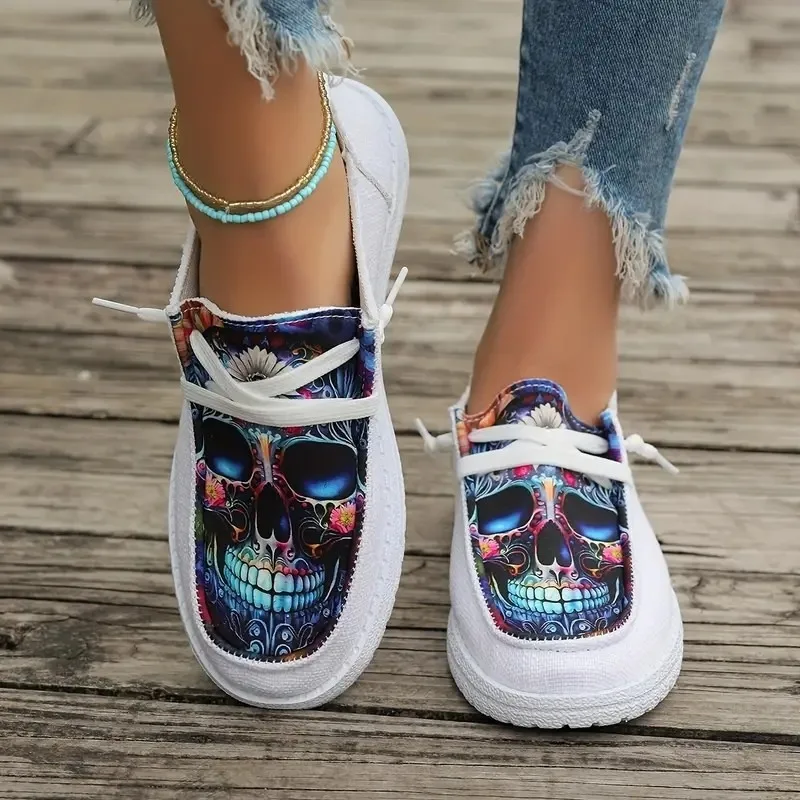 Halloween Women Printing Canvas Shoes Unisex Sneakers Slip-on Loafers Comfortable Lady Flat Walking Casual Shoes All Saints' Day