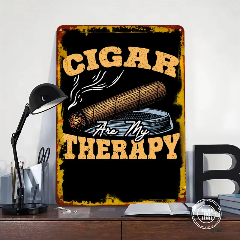 Cigar Are My Therapy Tinplate Poster Customized Wall Art Vintage Retro Metal Signs for Interior Decoration Living Room Decor Men