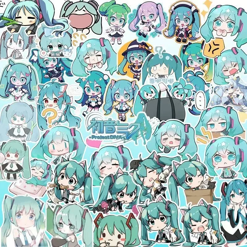 100 Stück Kawaii HatsuneMiku Aufkleber Niedliche Cartoon-Sticker für Journaling Schreibwaren Handyhülle Laptop Wasserfeste Aufkleber-Packung Spielzeug