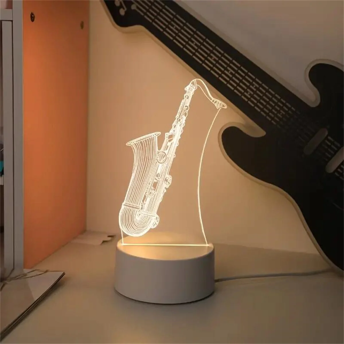 1pc Musical Instruments 3D Night Light, 3D Optical Illusion Lamp With Touch, 7-Color Changing Ambient Light For Bedroom
