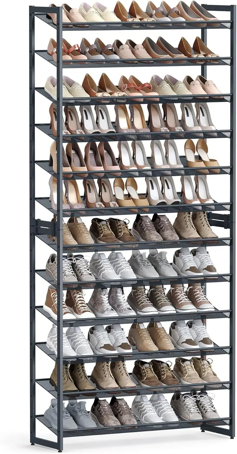 Shoe Rack, 12-Tier Organizer, Metal  Storage for Garage, Entryway, Set of 2 6-Tier Stackable Shelf, with Adjustabl