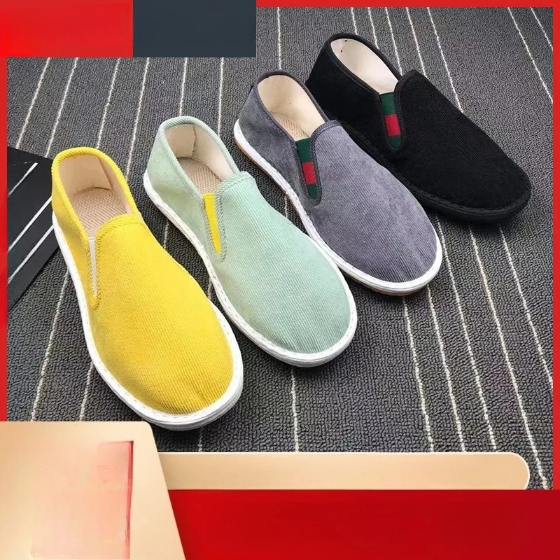 New Summer Men Corduroy Shoes Outdoor Comfortable Driving Slip-On Flat Father Shoes Man Casual Walking Sneakers Basic Espadrille