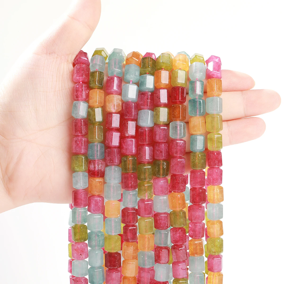 

8x9mm Natural Stone Tourmaline Chalcedony Faceted Barrel Bead Loose Spacer for Jewelry Making DIY Bracelet Necklace Accessory