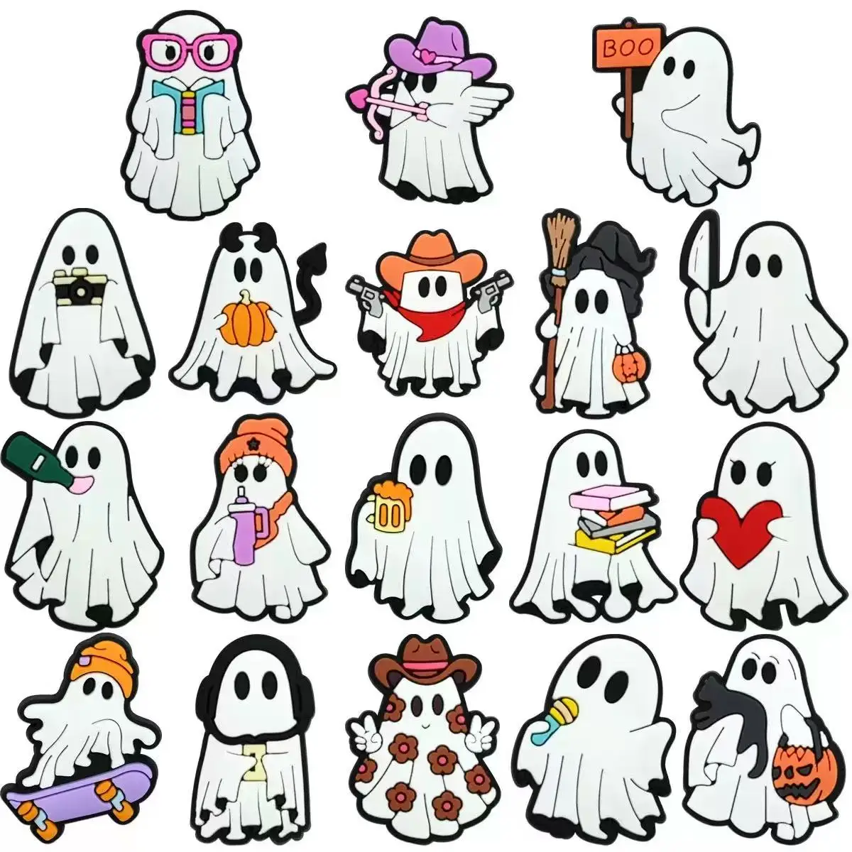 18-100pcs Cute Little Ghost Shoe Charms For Sandals,Shoe Decoration Accessories Shoe Pins Great Gift For Men Women