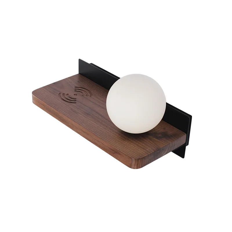 

Bedroom wall hanging wood grain atmosphere bedside lamp USB port wireless charging multi-function bedside LED reading