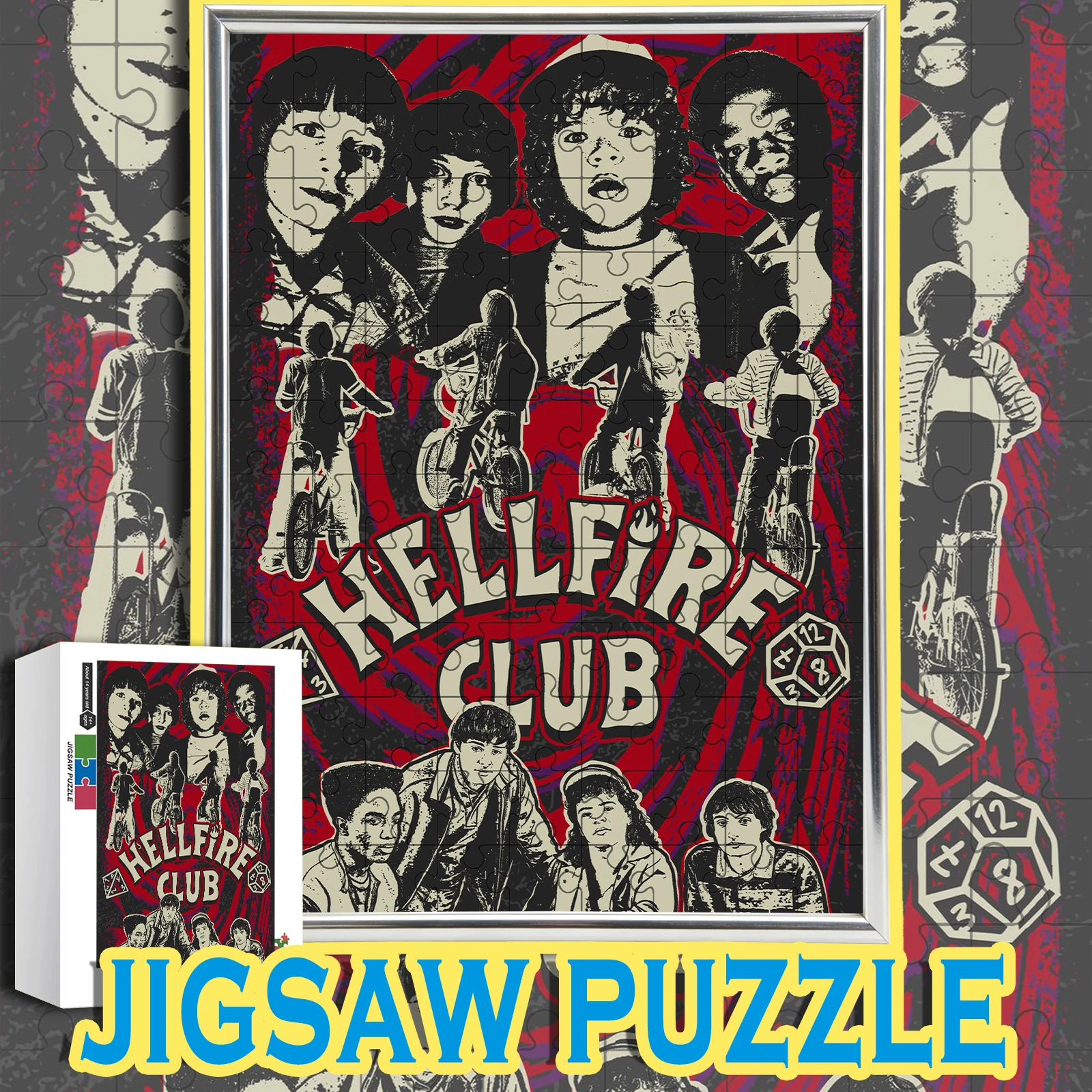 Rompecabezas de Madera Estilo Retro Grunge del Club Hellfire de Stranger Things, 108/200/300/500/1000 Piezas, Caja de Color