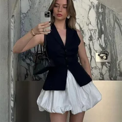 TRAF White Black Mini Skirt Woman Fashion Puff Short Skirts For Women 2024 Ruched Summer Skirt Cuteore Streetwear Y2k Skirts