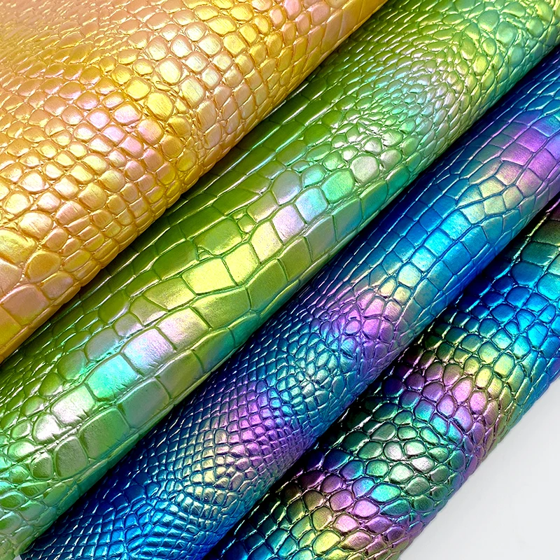 

Rainbow Crocodile Embossed PU Vinyl Faux Leather Fabric For Making Shoe/Bag/DIY Accessories/Hair Bow/Key Chain 30*135CM