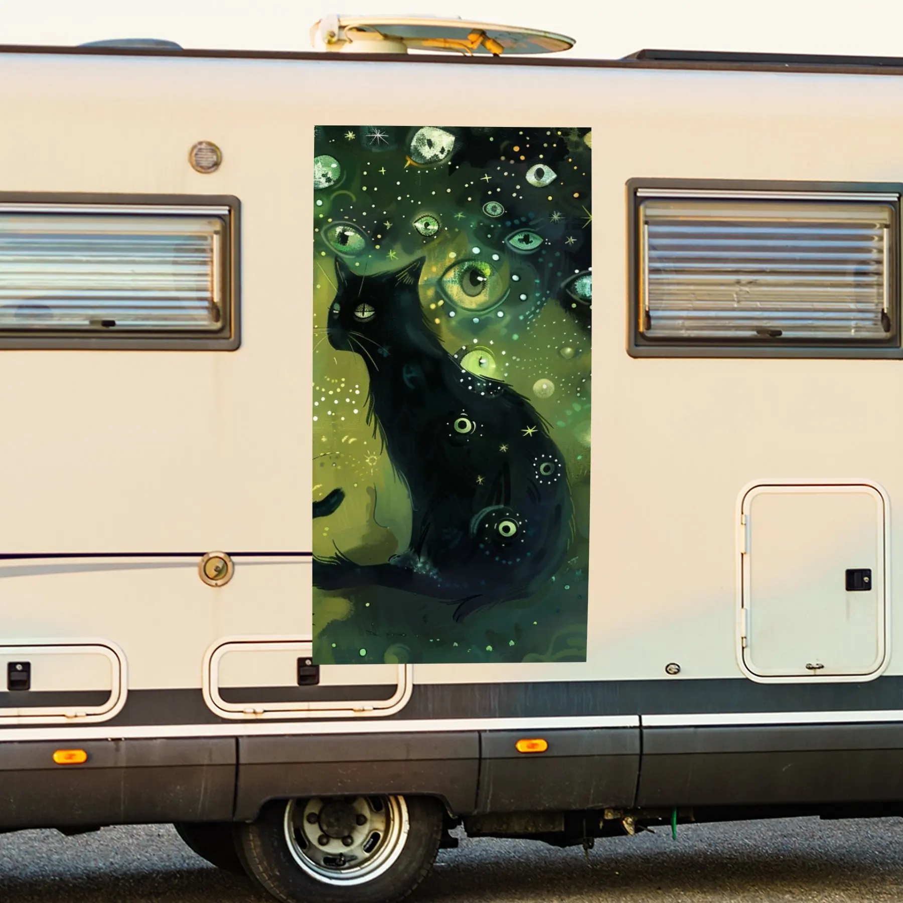 

Мистический черный кот, наклейка на дверь автомобиля для дома на колесах, ПВХ, самоводонепроницаемая палка, яркие внешние аксессуары для автомобиля, декор, защита подарка