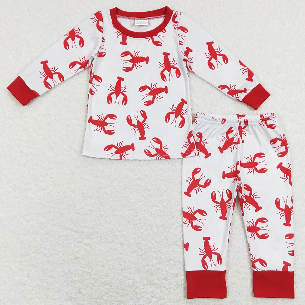 Boutique Baby Kids Pajamas Crawfish Lobster Print Cute Girls Pajamas Short Sleeve Shorts Boys Sleepwear Sets Spring Boys Pajamas