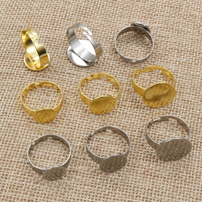 10pcs 8/10/12/14/15mm 316 Stainless Steel Adjustable Ring Settings Blank Base,Fit 8-15mm Glass Cabochons DIY Rings 