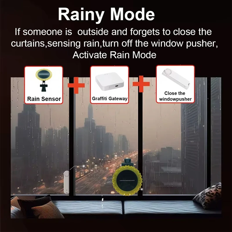 M07K-Tuya Smart Zigbee Rain Sensor With Light Detector Solar Operated Outdoor Waterproof Rain Detector Remote Control 2Pcs