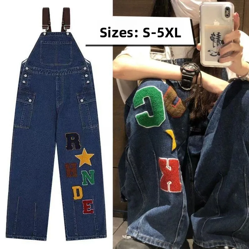 

Мужские джинсовые комбинезоны больших размеров, широкие брюки-карго в американском стиле ретро, осень-зима, прямые джинсы с высокой талией, свободный крой