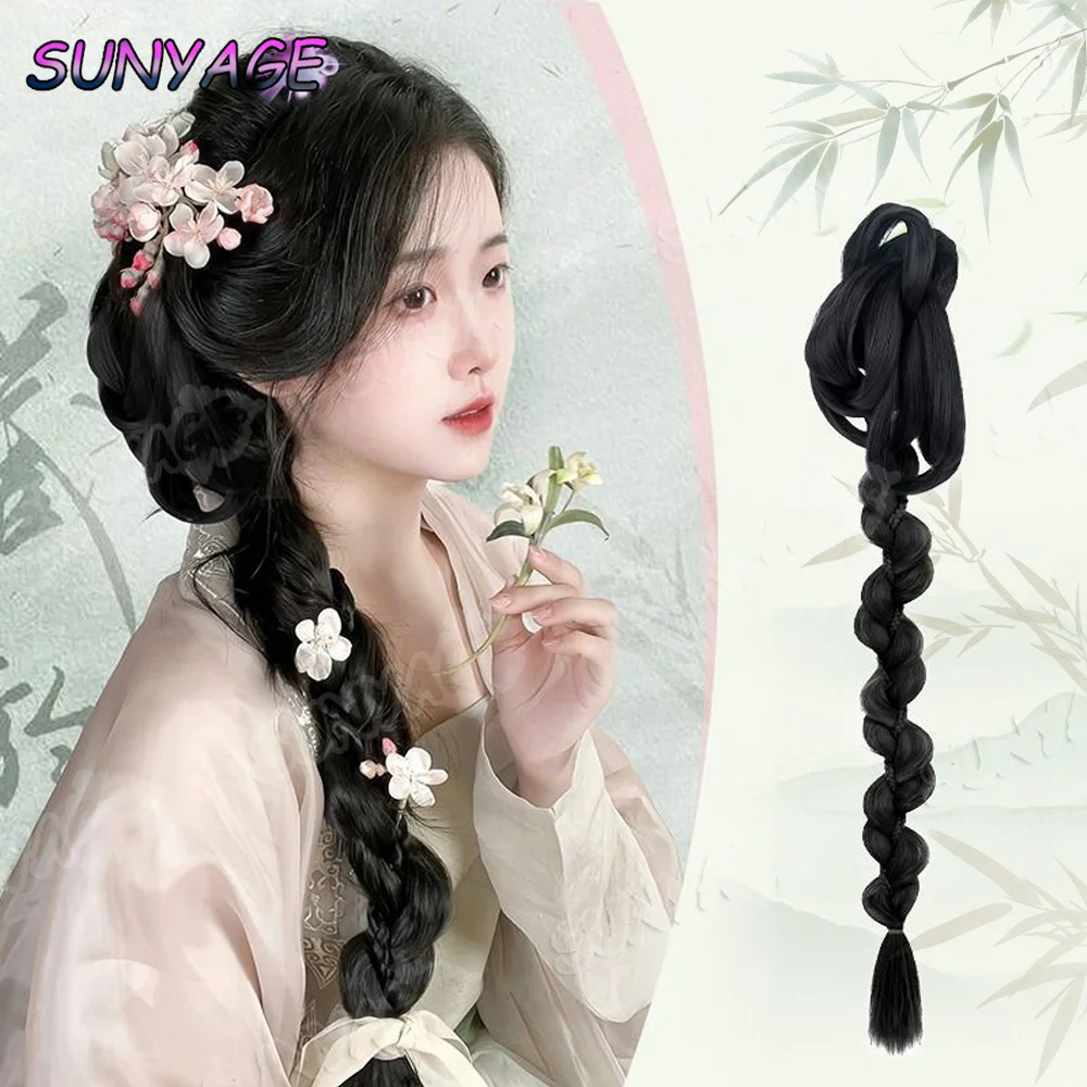 

Chinese style synthetic wig braid ponytail female side low tied ponytail Chinese style butterfly twist braid wig braid clip