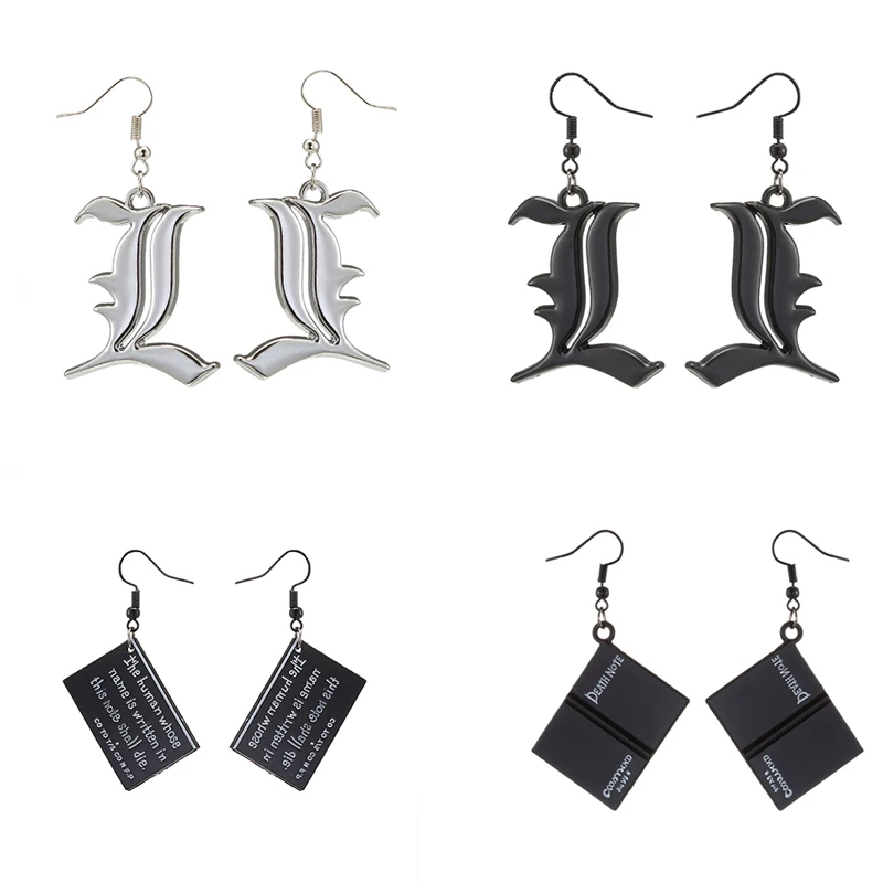 Anime Death Note Book Pendant Drop Earrings Black Death Note Double L Earring Cosplay Jewelry Birthday Gifts
