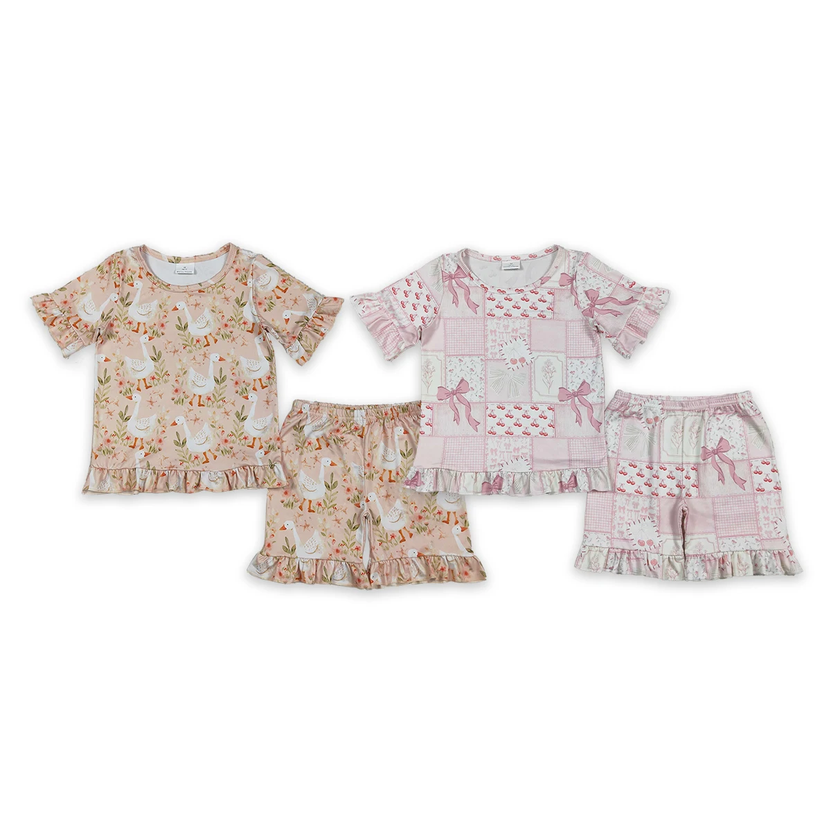 Summer Sibling Baby Girls Colorful Flowers Bows Top Short Pajamas Clothes Sets Infant Toddler 2Pcs Cute Kids Clothing Wholesale