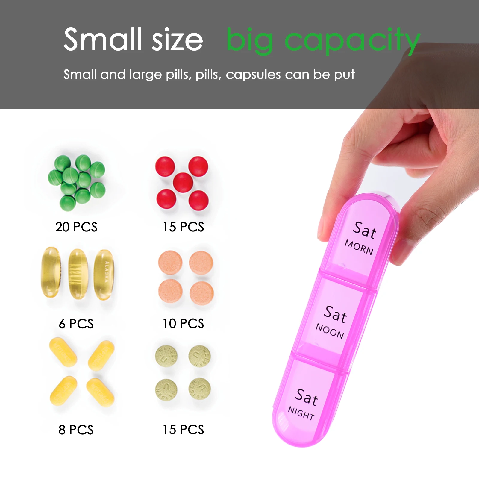 Weekly Pill Organizer 3 times a day Large Daily Pill Case Box Portable Moisture-Proof Travel Container for Vitamin/Pill/Fish oil