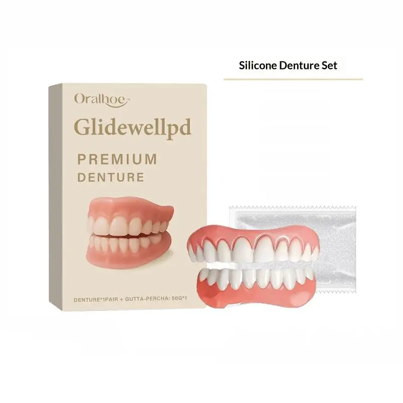 1Set Safe Silicone Upper & Lower Veneers Full Denture Fake Teeth Perfect Laugh Veneers Dentures Paste Fake Teet For Women Men