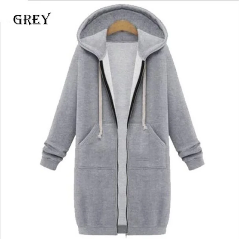 New Women's Long Wide Hooded Jacket Hooded Winter Coat Warm Loose Hoodie Coat Zipper Cardigan Women's Sports Hoodie Coat