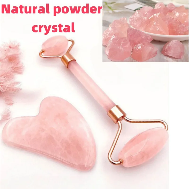 Rose Quartz Powder Crystal Jade Roller Massage Spa Pink Face Massagers gua sha Natural Stone guasha Beauty Facial Lift Up tools