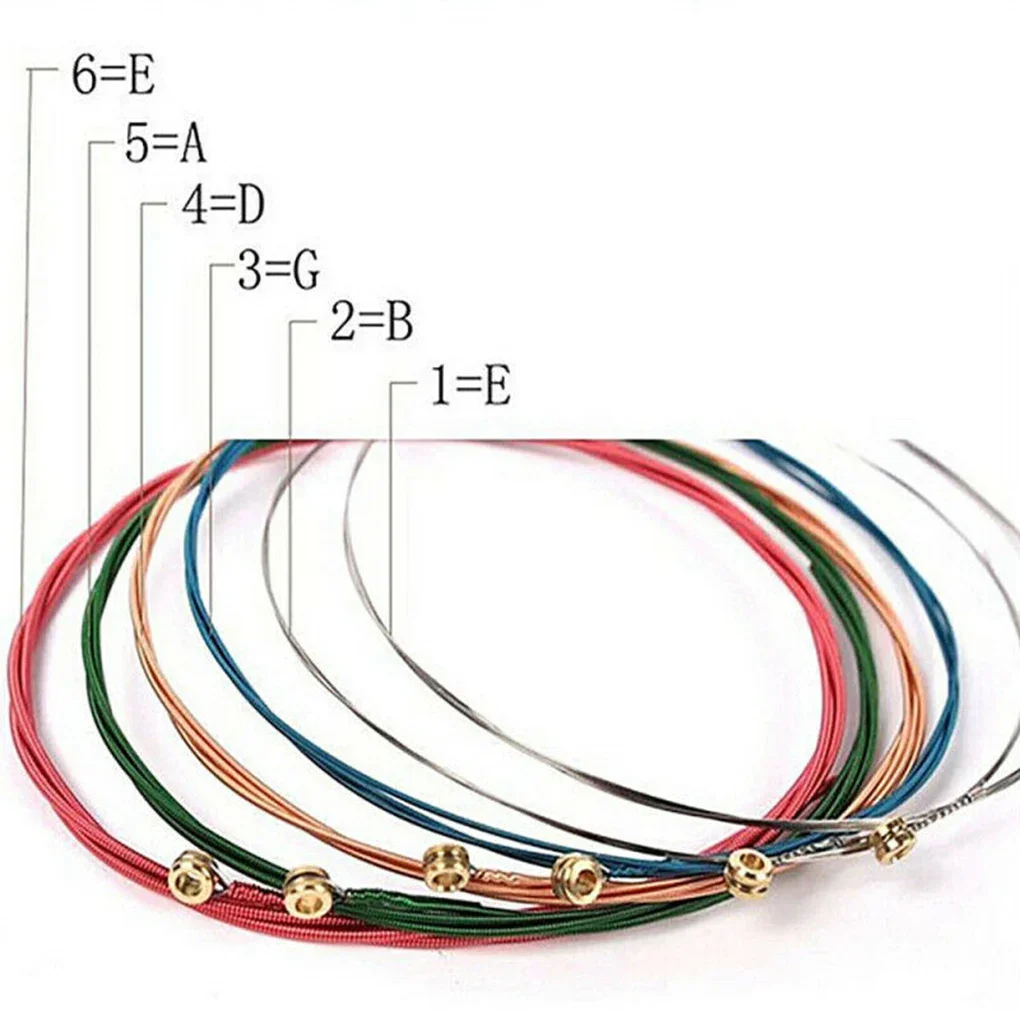 6Pcs/Set Acoustic Guitar Strings Rainbow Colorful Guitar Strings E-A for Acoustic Folk Classic Guitar Parts Accessories New