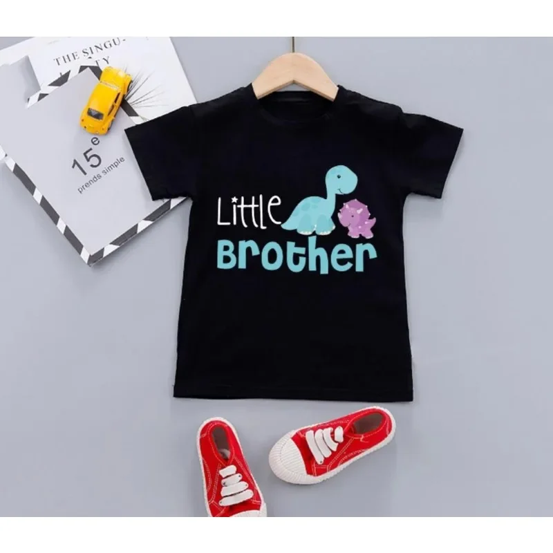 New Sister Monogram Print Black and White Summer Short-sleeved Children's T-shirt with Children's Clothing Boys Girl Clothes image 5