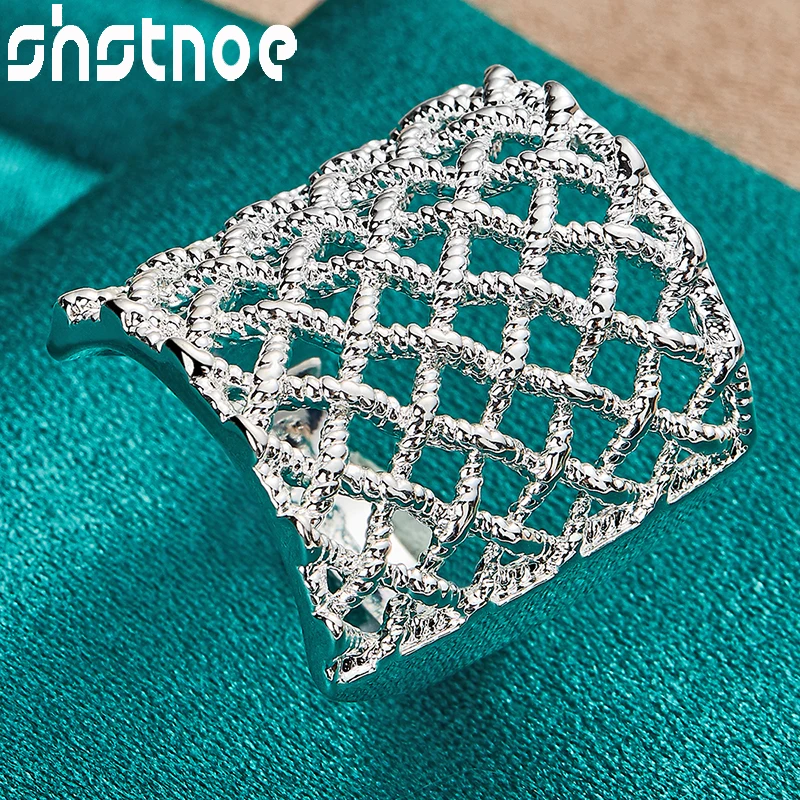 

SHSTONE 925 Sterling Silver Nets Lattice Mesh Cocktail Ring For Women Jewelry Bridal Wedding Engagement Bands Charm Accessories