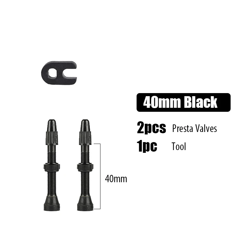 2pcs Tubeless Presta Valves Aluminum Alloy 40/44/48/60/80mm Stems with Valve Core Removal Tool for Bicycle Wheels
