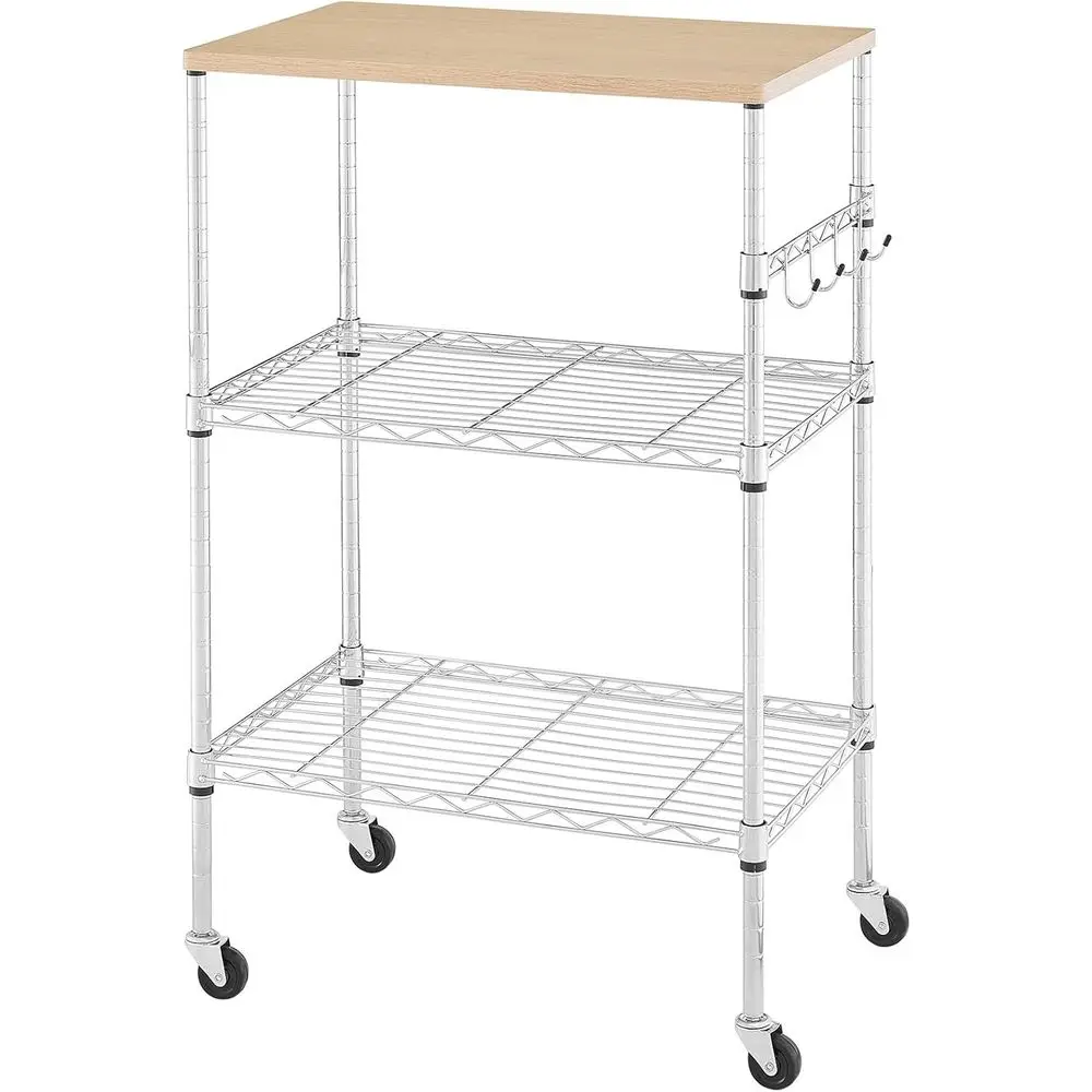 

450Lbs acity Microwave Cart with Wheels, 3 Tier Rolling Cart with Adjustable Shelves, Multiunctional Metal Utility Storage Kitch