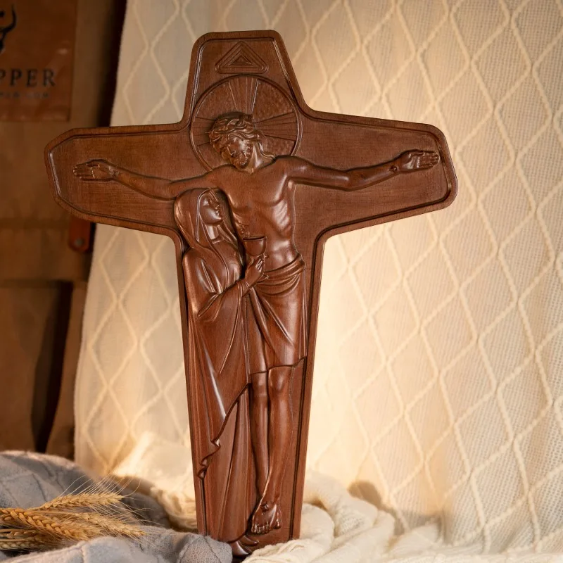 

Wooden Religious Catholic Cross Wall Decoration Church Jesus Virgin Mary Easter Sculpture