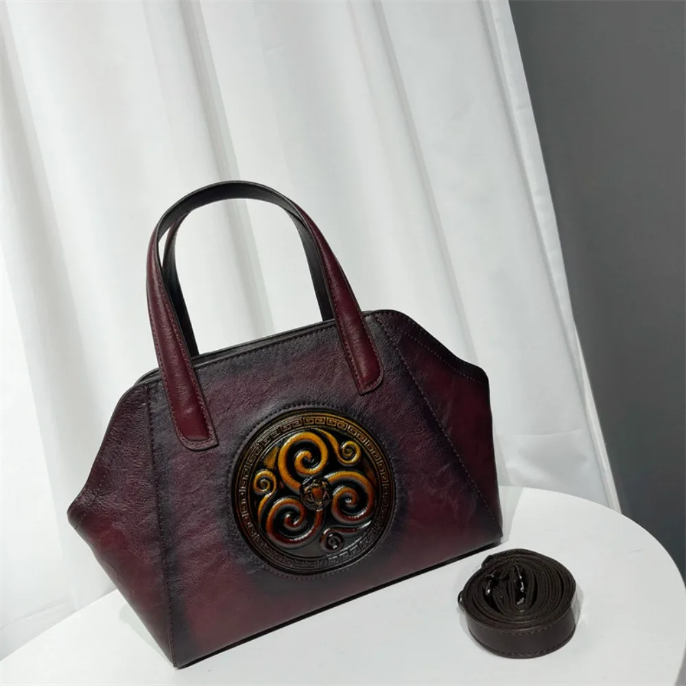 Bohemian Hand-Painted Tote Bag for Women Vintage Ethnic Crossbody Bag with Carved Patterns Large Capacity Canvas Shopper