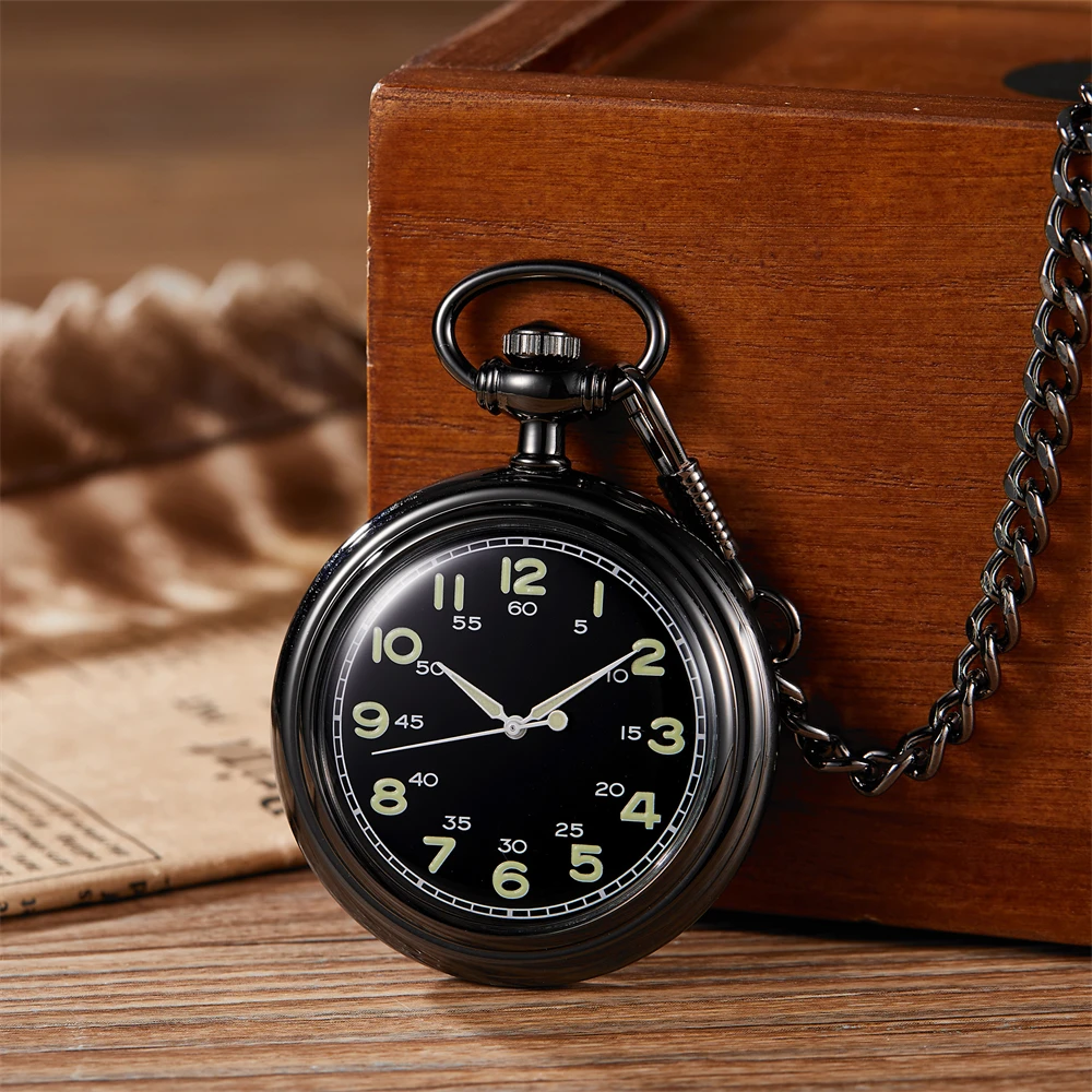 Nowy, klasyczny, świecący, prosty zegarek kieszonkowy w stylu retro, z odkrytymi podwójnymi cyframi arabskimi, odpowiedni dla mężczyzn i kobiet
