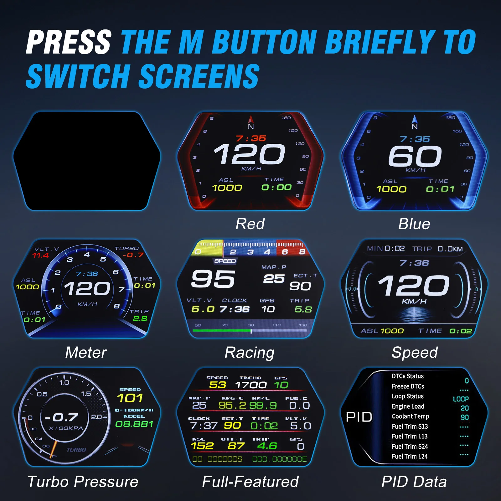 Car Speedometer On-board Computer  Projector Electronics Digital Head Up Display OBD2 GPS Smart P17 For HUD Overspeed Warn Time