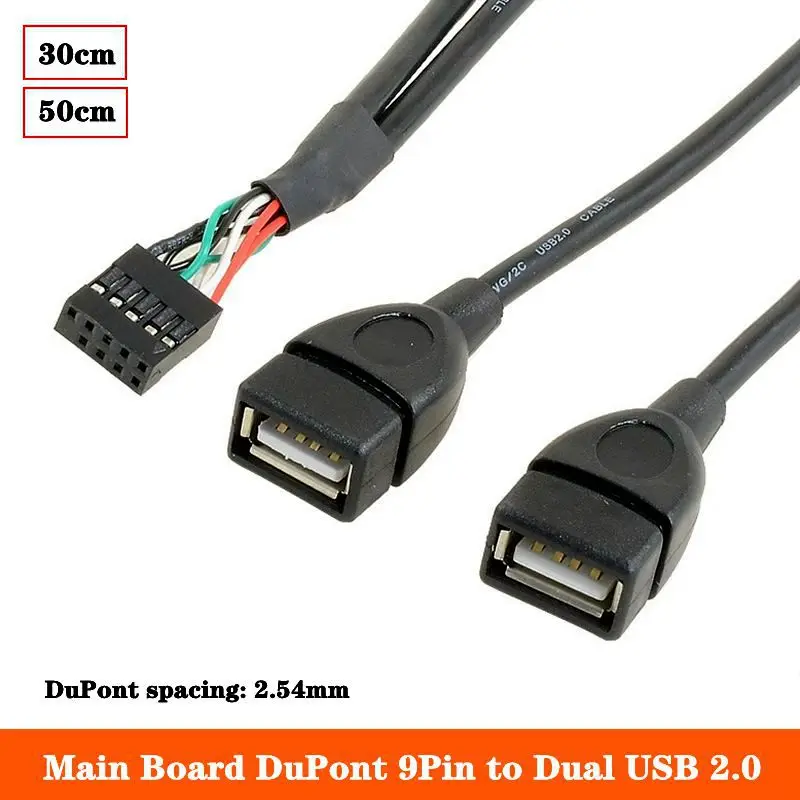 Main Board 9-Pin To USB Built-In Dual Port 9Pin To USB 2.0 A Female Two Port Expansion Cable DuPont Cable 2.54 To USB 2 Port