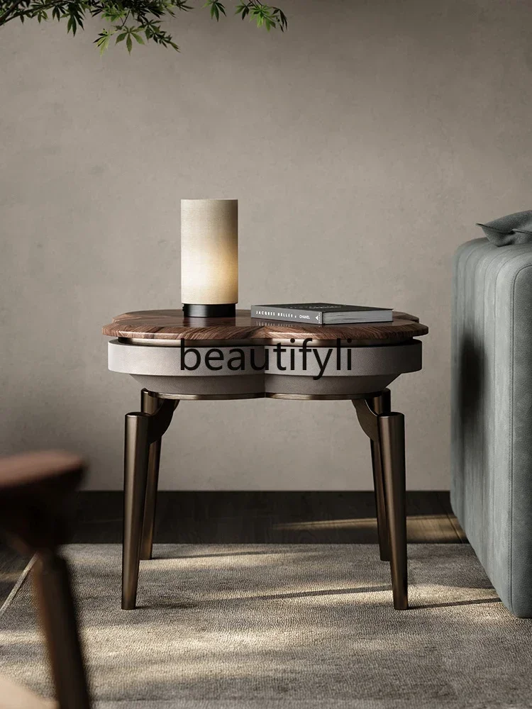 

S1S Light luxury edge few high-end black walnut round corner few large flat floor living room small coffee table household