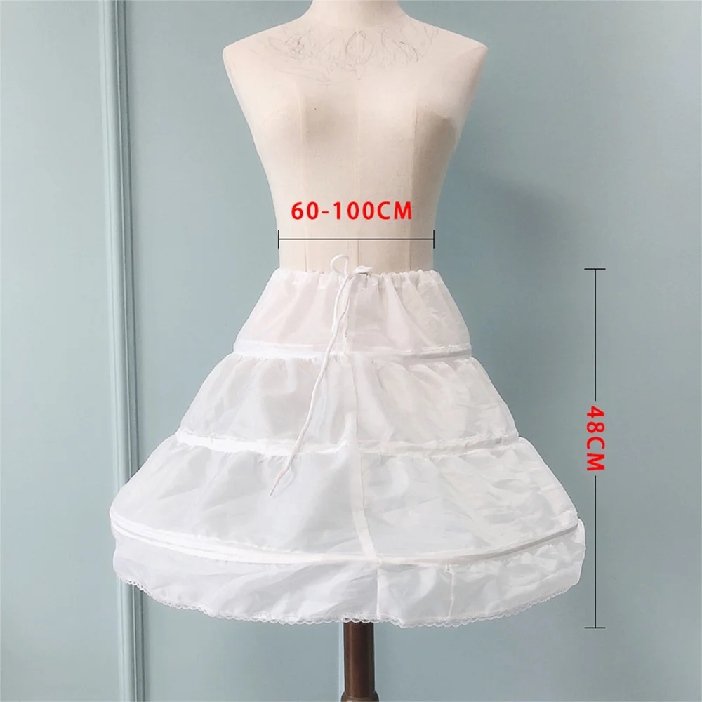 White Children Bride Flower Girl Adjustable Crinoline Skirt 3 Hoops A-line Petticoat Slip Underskirt For Ball Gown Wedding Dress