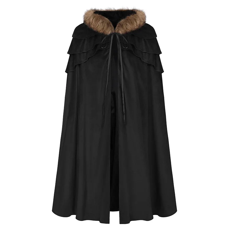 Mantello da donna gotico di alta qualità Costume di Halloween mantello da uomo medievale con collo di pelliccia invernale Larp Viking Cosplay Cape