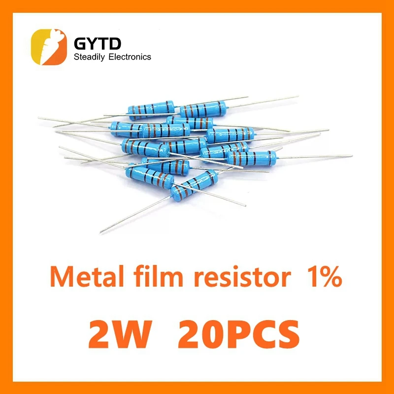 

20pcs 2w Metal Film Resistor 1% Five-color Ring Power Resistor 0.1r~1m 1r 4.7r 10r 47r 10r0 220r 470r 1k 2.2k 10k 4.7k 100k Ohm