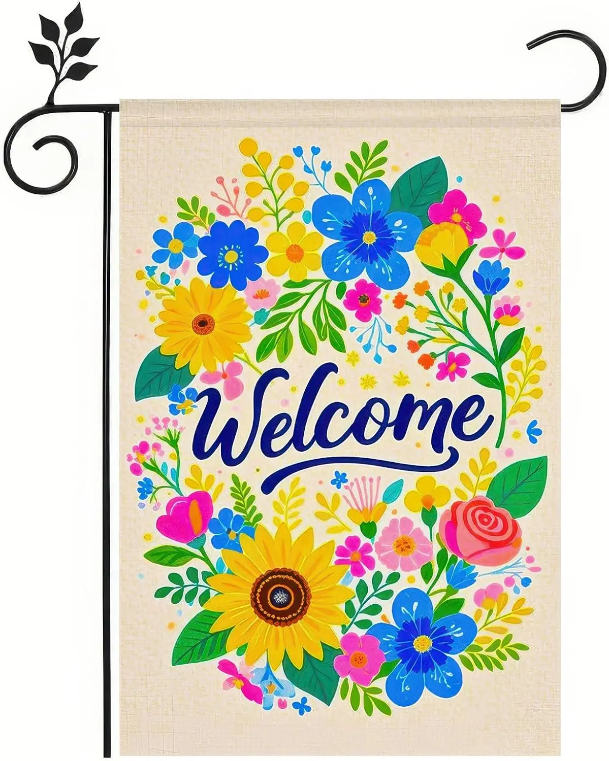 Summer Garden Flags 12x18 Double Sided Welcome Garden Flag Outdoor Flag Summer Banner Welcome with Colorful Flowers and Sunf SSL