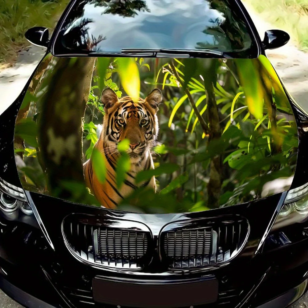 

Виниловая наклейка на капот автомобиля Jungle Tiger Sunshine, наклейка на двигатель автомобиля, водонепроницаемая самоклеящаяся крышка для упаковки автомобиля, универсальная Ca