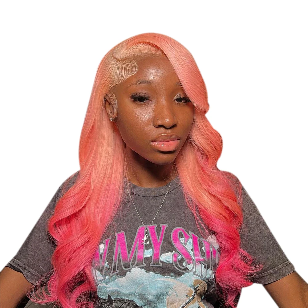 

Ombre Pink 13x4 Lace Front Human Hair Wig Body Wave Brazilian PrePlucked 613 Colored 13x6 Lace Frontal Wigs Human Hair For Women