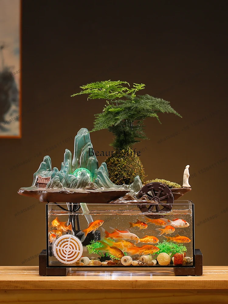 

X4 Lucky Flowing Water Ornaments Fish Tank Circulating Water Rockery Fountain Living Room Office Desk Surface Panel