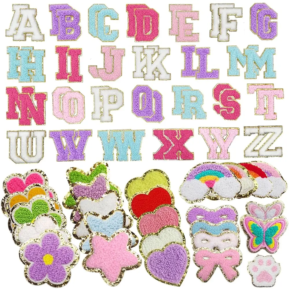 

78 PCS Stick On Patches for Backpack Clothing, Self-Adhesive Colorful Chenille Decorative Sticker Patches with Sequin Edges i