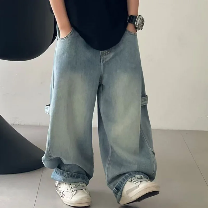 Jungenjeans im Frühling und Herbst, lockere Hosen für Erwachsene, hübsch und vielseitig, Freizeithosen für Kinder im Trend