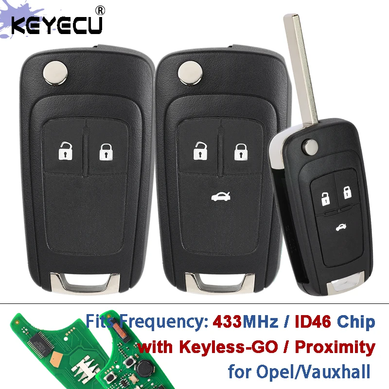 

KEYECU 433 МГц ID46/PCF7952E чип Keyless- Go Flip дистанционный брелок для Opel Vauxhall Astra J Zafira C Insignia Mokka Cascada